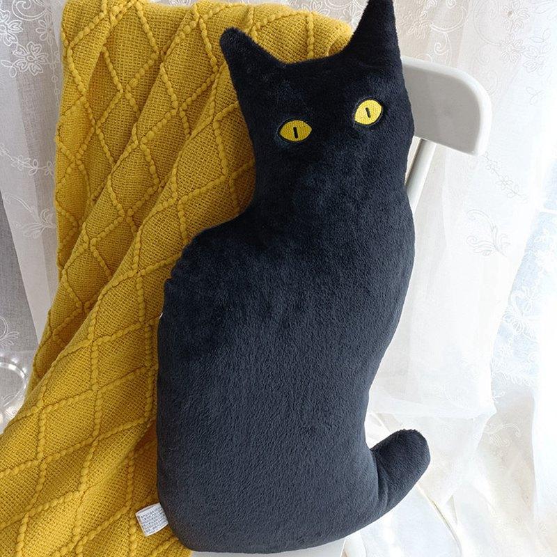 53cm Simple Plush Night Cat Toy White Black Stuffed Animal Cat Plush Throw Pillow Toys Birthday Gift