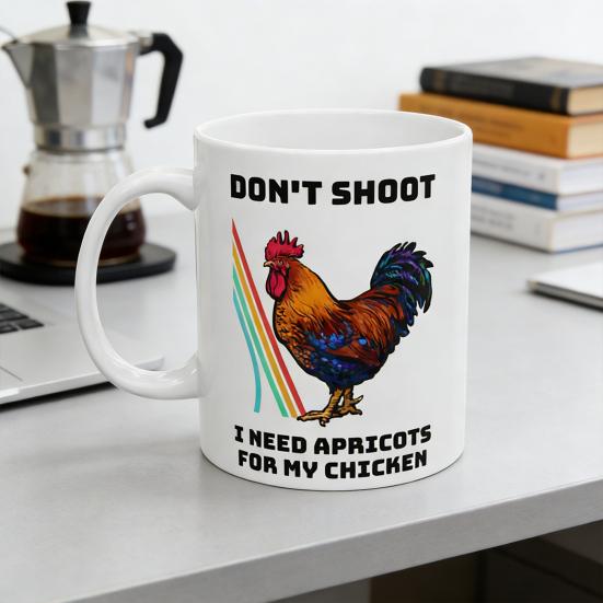 Забавная кружка с мемом про петуха "Не стреляйте, мне нужны абрикосы для моей курицы" Керамическая кофейная кружка для геймеров Подарок для стримеров и любителей мемов