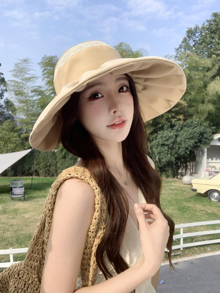 New summer sunshade empty top hat can tie ponytail women's UV protection sun protection folding big eaves fashion sun hat