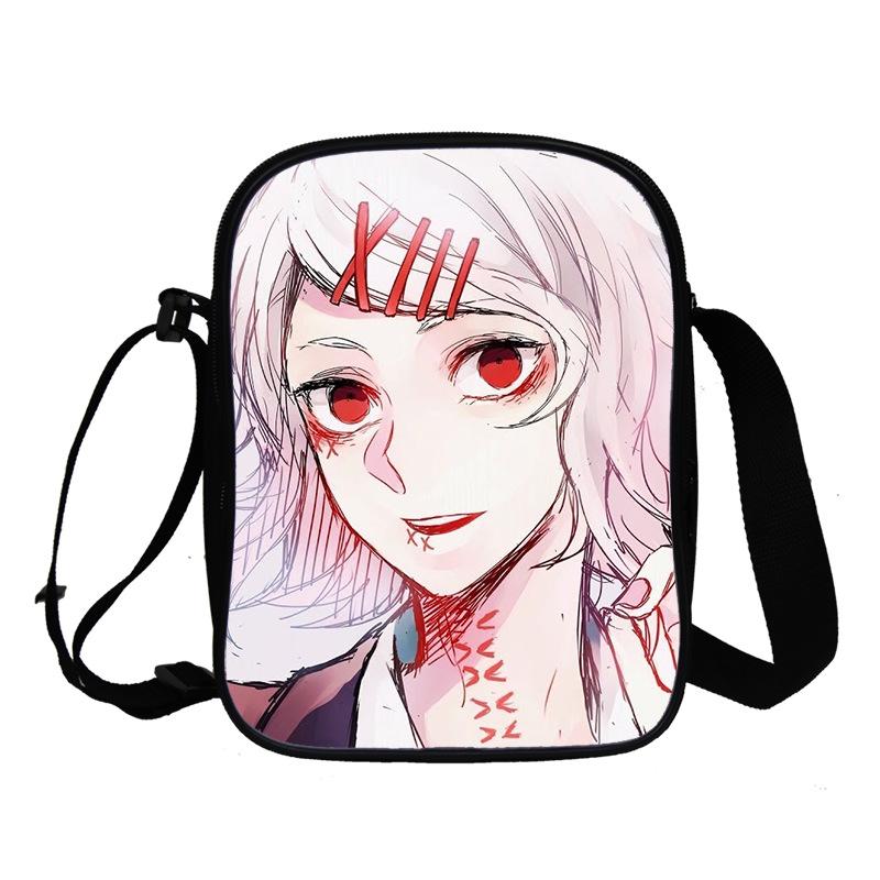 Сумка-мессенджер для подростков Tokyo Ghoul, выполненная методом 3D-печати в полноцветном режиме, с двумя плечевыми лямками.