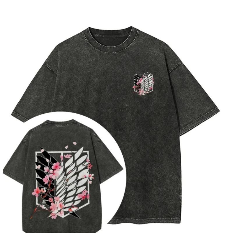 Hot Sale Attack on Titan Peripherals Graphic Print T-Shirt Women Retro Washed Cotton Harajuku Style Oversized Summer New Top