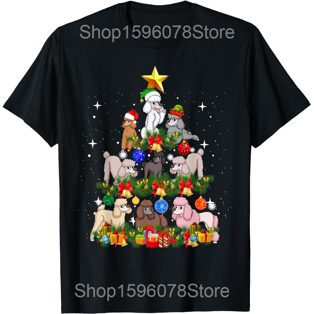 Cute Poodle Dog Christmas Tree Graphic T Shirts Unisex Women Cotton Humor Streetwear Tee Shirt Short Sleeve Unisex Loose Clothing