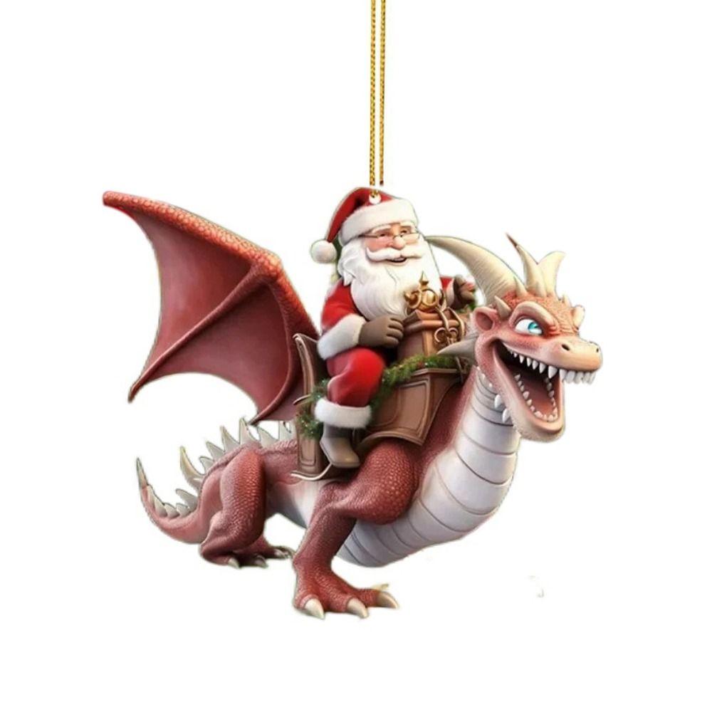 Мультяшное Рождественское украшение Санта Клаус Акриловая подвеска на елку Динозавр Новый год