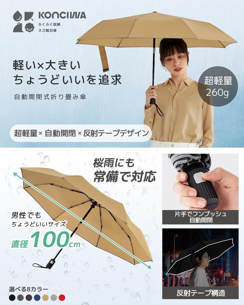 Konciwa Folding 260g Automatic 8 Folding One Automatic Folding One Water Quick Strong Wind Easy To Carry Umbrella, Lightweight, Open/Close, Ribs,