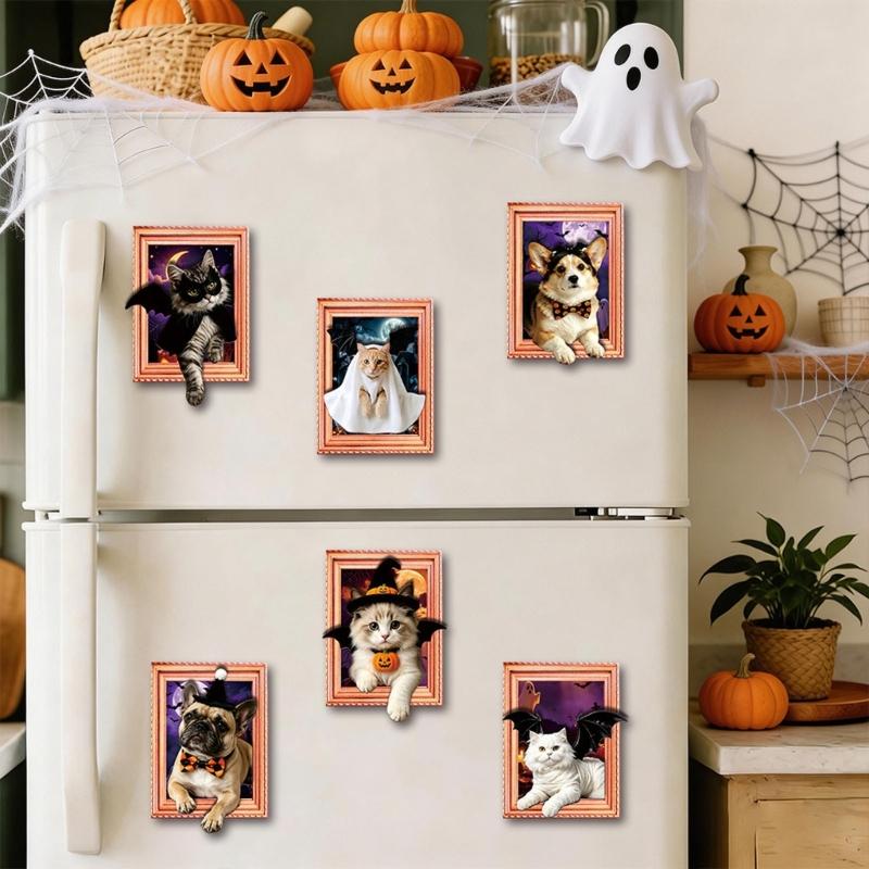 Трехмерный Halloweenский магнит на холодильник с рамкой для питомца, Магнитные держатели для фото и записок на металлические поверхности кухни