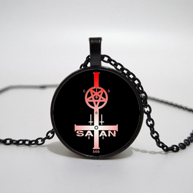Satanic Goat Necklace Glass Dome Pendant Satanic Church Jewelry Inverted Pentagram Pendant Necklace
