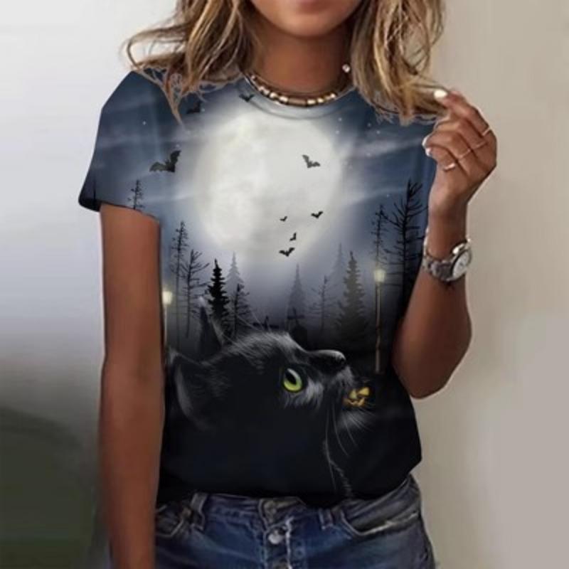 Летняя серия Хэллоуин 3D-печать женские универсальные свободные повседневные женские футболки с круглым вырезом женские