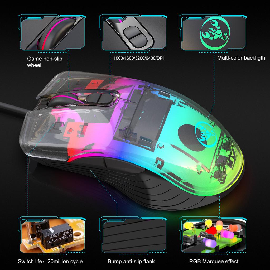 A867 Macro Programming Gaming Mouse RGB Backlight Wired 7-Key Matte Texture Multiple Lighting Modes