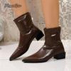 Fashion 2025 Women's Autumn Boots PU Leather Pointed Toe Elegant Short Boots Slip On Botas Mujer Office Ladies Fashion Botines Size35-42