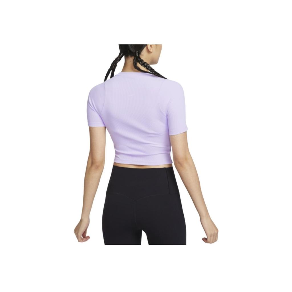 Nike Zenvy Ribbed Quick-Dry Lightweight Cropped Short Sleeve T-Shirt Women Tops Lilac-Purple FN7468-512