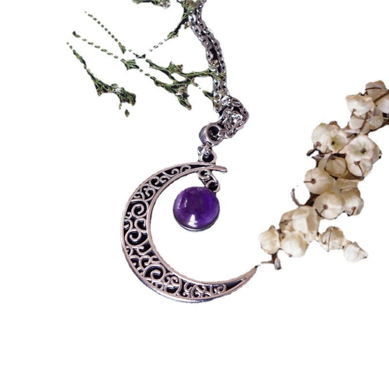 Готическое панк-ожерелье с фиолетовым хрустальным полумесяцем - Креативный кулон-заявление