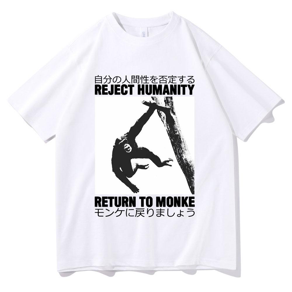 Reject Humanity Return To Monke T-shirt Cute Funny Meme Japanese Monkey Graphic Print Tshirt Men Cotton Oversized T Shirts