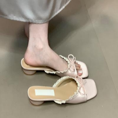 Сладкий бант нежный однословный драг женские новые красивые кружевные края прохладные тапочки