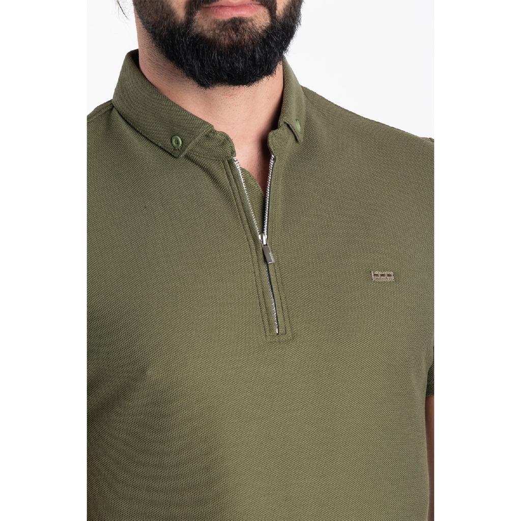 Мужская черная футболка с воротником-поло с молнией и деталями