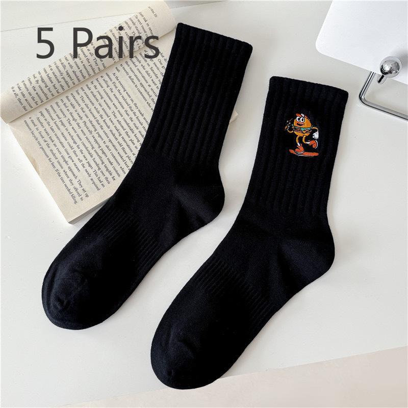 5 пар мужских и женских вышитых носков средней длины с впитывающими пот мультяшными рисунками