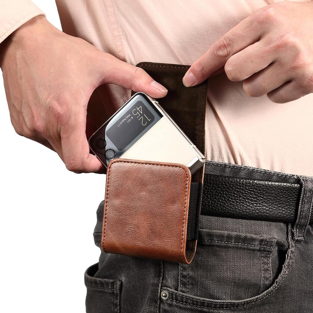 Роскошный кожаный чехол для телефона с зажимом на ремень, поясная сумка для Samsung Z Flip 5 4 3 5G, Galaxy Z Flip5 Flip4, Oppo Find N2 Flip, мужская кобура Moto Razr 40