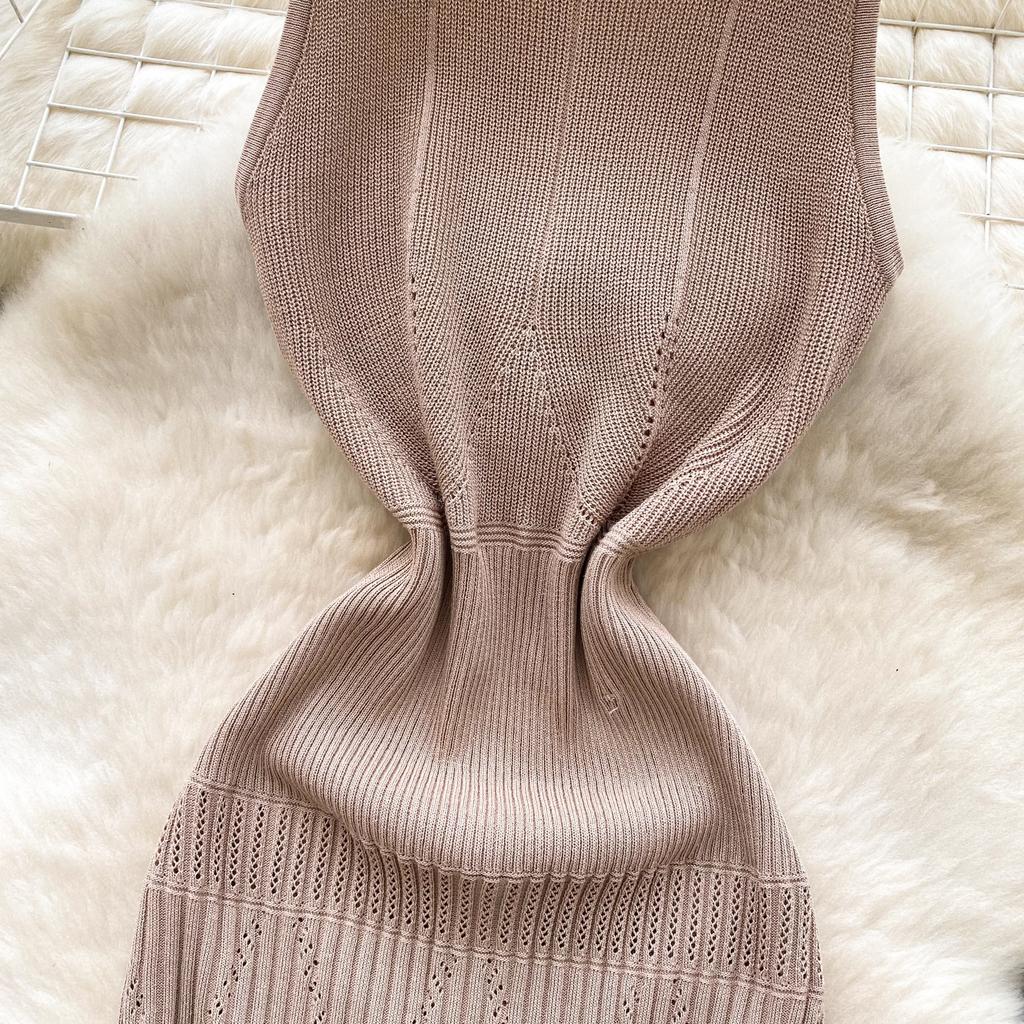 Летние женские бисерные воротник без рукавов вязаный свитер Y2K мини короткие облегающие платья-футляры