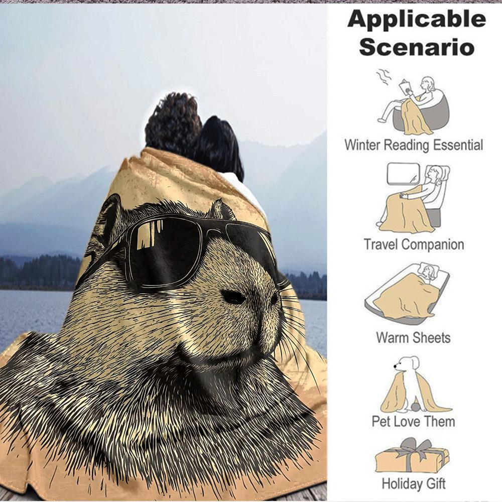 1pc Sunglasses Capybara Blanket - Lightweight Flannel Fleece with Digital Printing, Soft Warm for Sofa, Travel, Camping, Office yy251018283