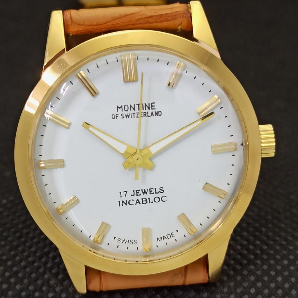REFURBISHED GOLD PLATED VINTAGE MONTINE 17J WINDING SWISS MENS WATCH A285405-5 MontineQ-a285405-1