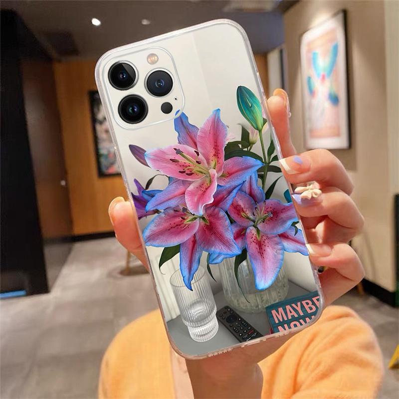 Phone Case For iPhone 17 Pro Max 17 Air 16 15 14 13 Pro Max 15 16 Pro 15Plus Lily Flower Silicone Cover
