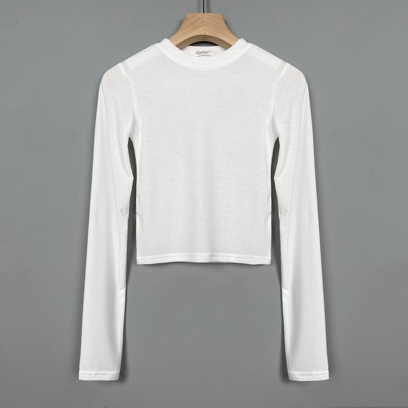 Корейский Сексуальный Облегающий Укороченный Топ, Подчеркивающий Грудь, Универсальная Футболка с Длинным Рукавом для Женщин