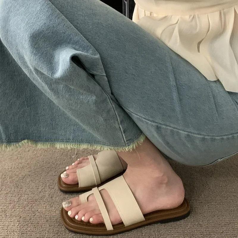 2024 Летние женские тапочки-гладиаторы, модные элегантные туфли на плоской подошве с застежкой-молнией, женские повседневные пляжные шлепанцы, сандалии