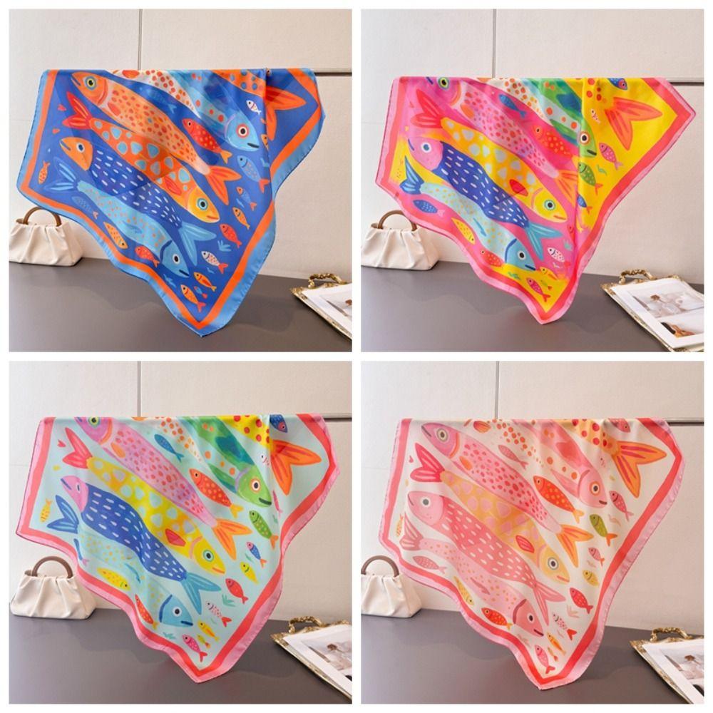 Cartoon Square Scarf High-end Print Neck Scarf Headscarf High Quality Imitation Silk Scarf Shawl