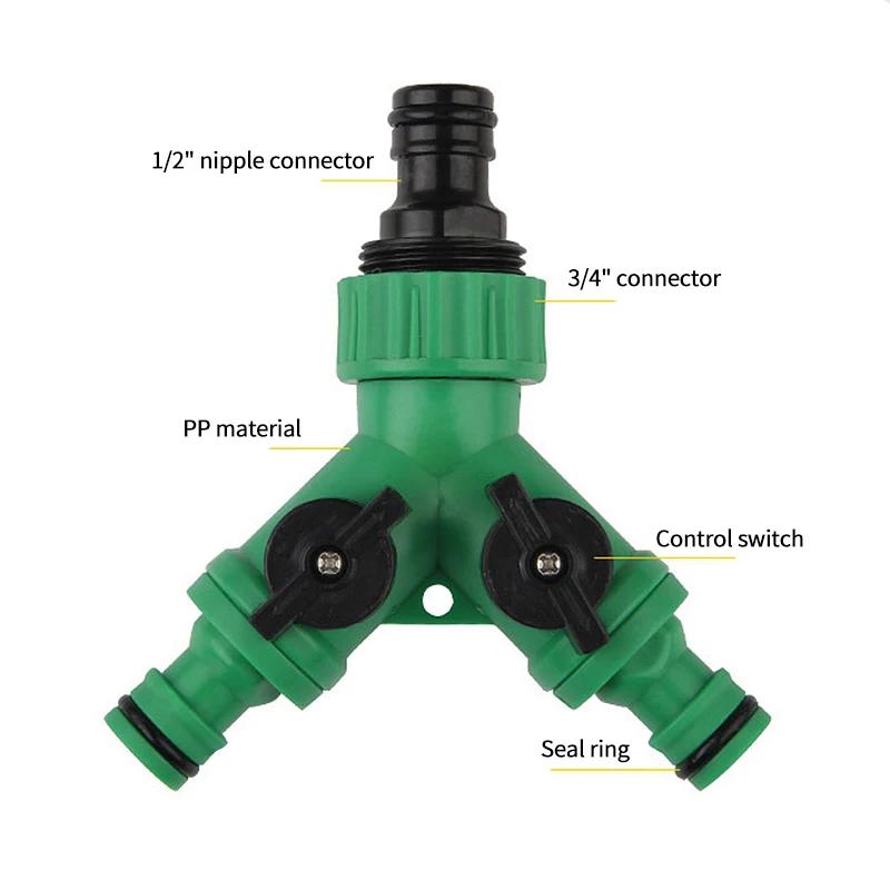 2-Way Garden Tap Water Splitter Hose Y Connector 1/2" 3/4" Female Thread Quick Joint Adjustable Switch Water Controller Valve