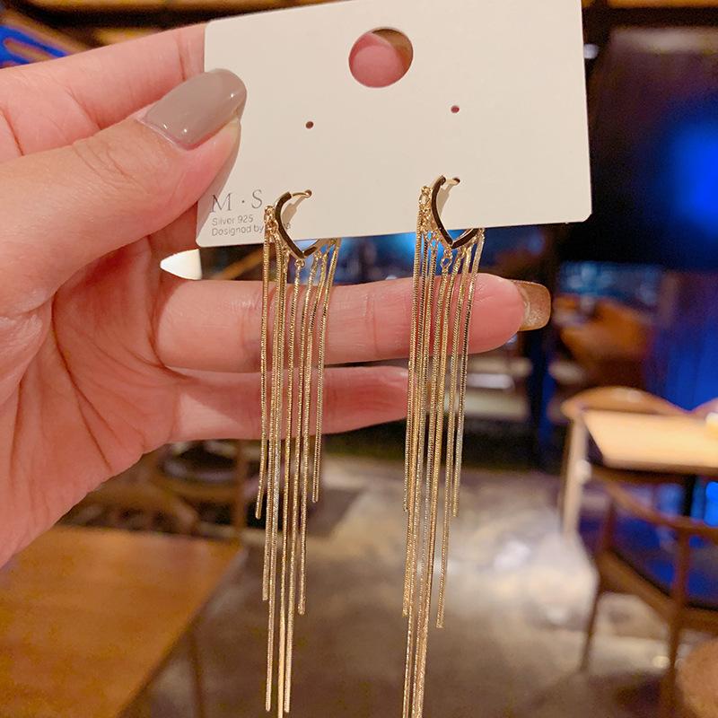925 Silver Needle Korean Fashion Long Chain Tassel Earrings For Women Metal Earing Jewelry Trending Women's Drop Earrings