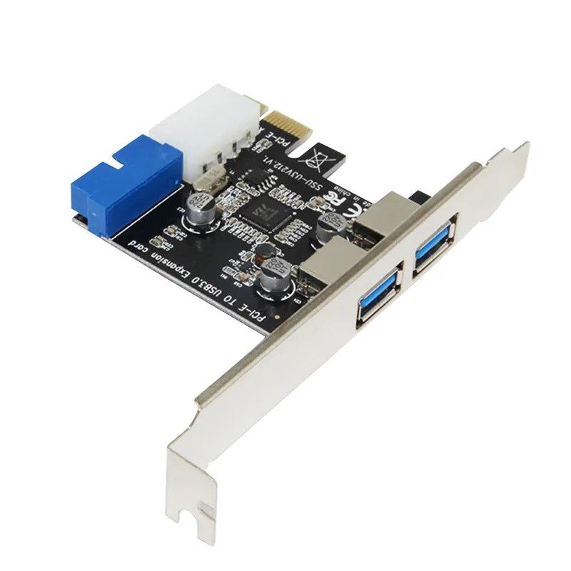 Адаптер карты расширения USB 3.0 PCI-E Внешний 2-портовый концентратор USB3.0 Внутренний 19-контактный разъем Карта PCIE 4-контактный разъем питания IDE