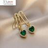 Настоящее золотое покрытие французские элегантные скрепки зеленые циркониевые серьги с подвеской Love роскошные женские свадебные аксессуары для вечеринки