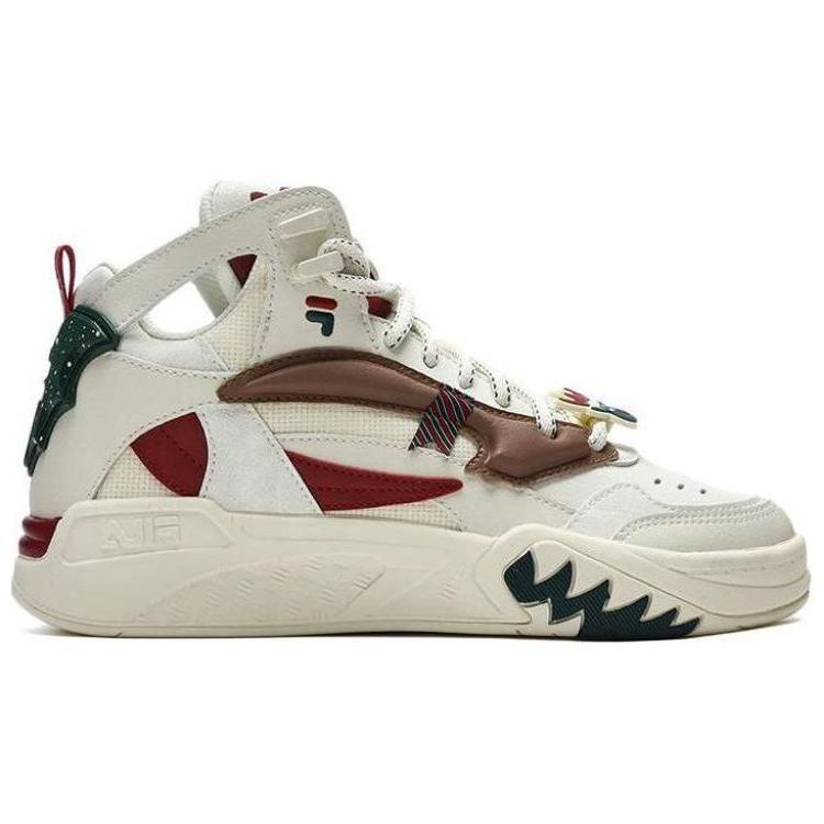 Fila Fusion Desperado Рождественские Кроссовки для Баскетбола Женские Белые Красные с Круглым Носком На Шнуровке Средней Высоты T12W313211FAC