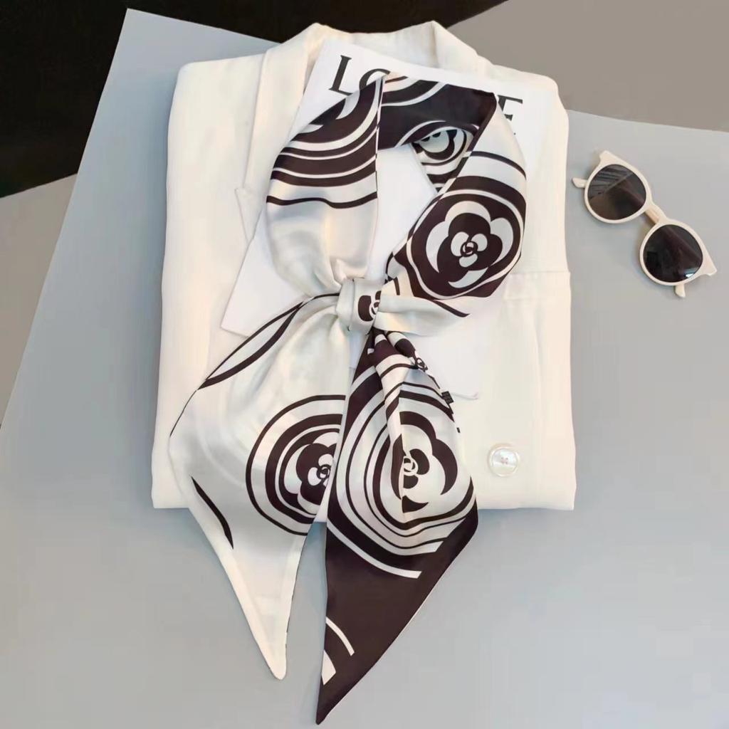 Luxury Design Long Silk Scarf Women Summer Fashion Bag Handle Ribbon Ladies Horse Print Headband Small Hair Scarves Female