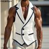 Men Lapel Neck Sleeveless Stitching Buttons Up Slim Waist Thin Waistcoat Tops