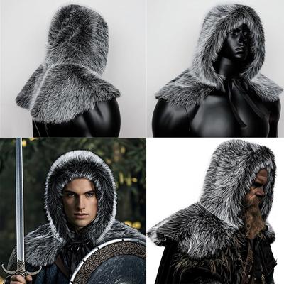 Викингов Искусственный Мех Шаль Плащ Воина Ренессанса LARP Косплей Костюм Средневекового Рыцаря Мантия Накидка на Плечи Воротник
