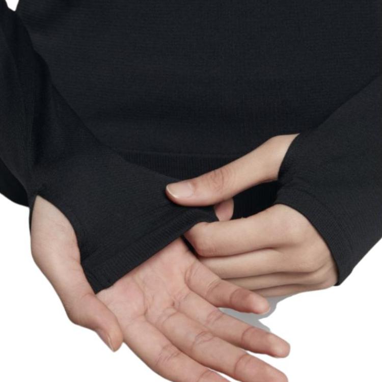 Nike Футболка с круглым вырезом и принтом логотипа, повседневная, спортивная, дышащая, быстросохнущая, с длинным рукавом, женская, черная BQ9554-010