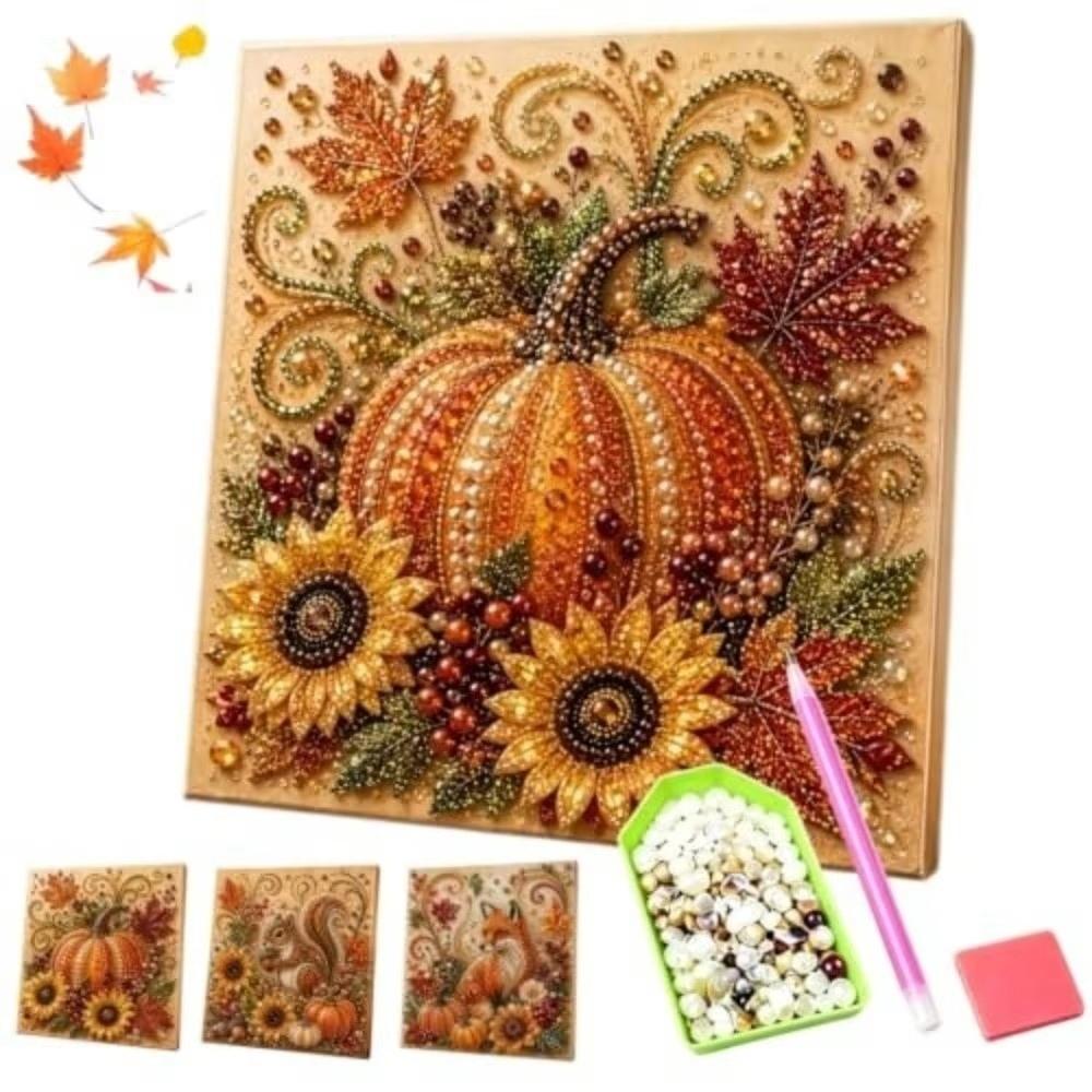 Autumn Theme Painting Art Kit Sparkling Beaded Canvas Art Handmade