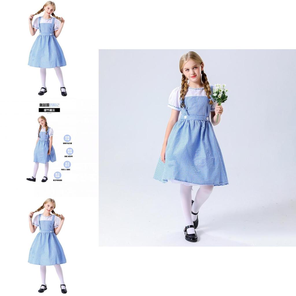 Wizard Of Oz Blue Checkered Costume Dress With Headband For Girls Roleplay Special Characters Included