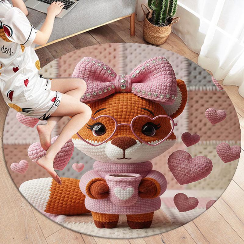 Knittedcuteanimals Round Area Rug,Carpet Rug for Living Room Bedroom Sofa Playroom Decor,Non slip Floor Mat