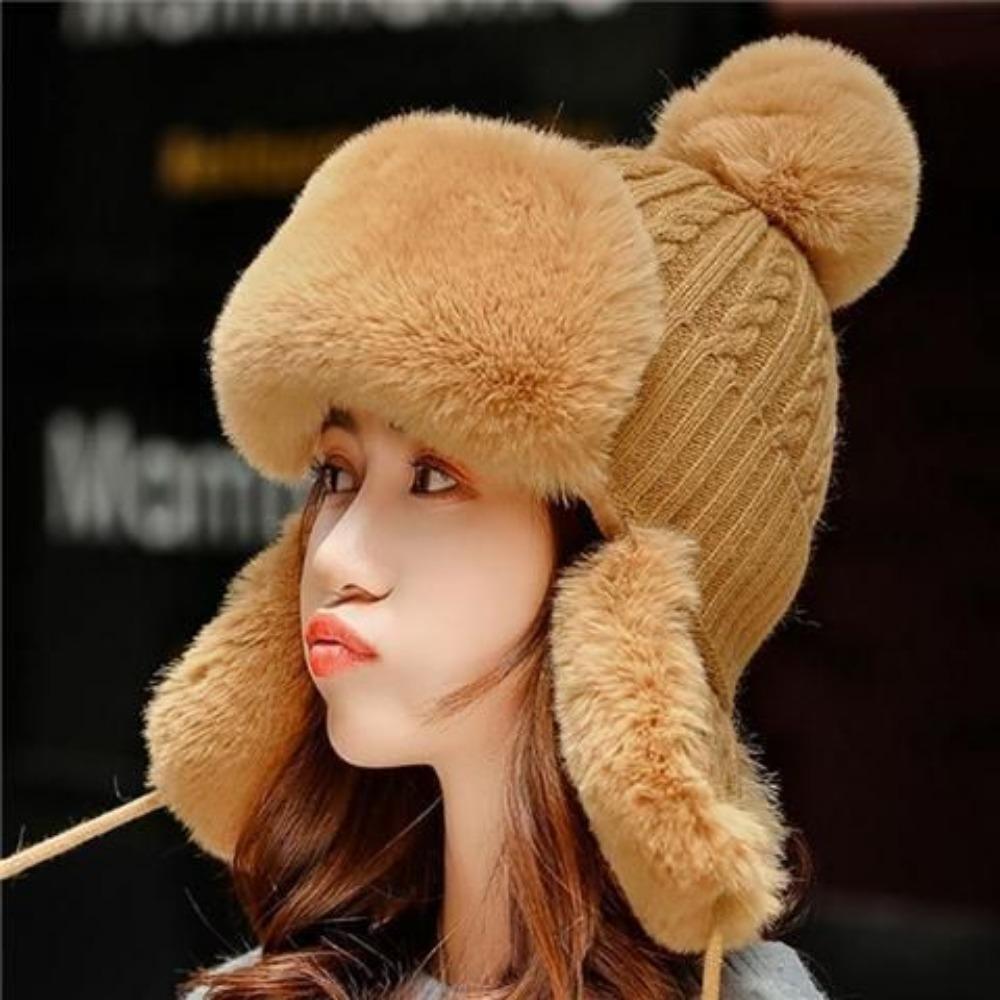 Шапка Женская зимняя вязаная шапка, защищающая от холода Зимняя велосипедная защитная шапка для ушей Утолщенная конструкция Ветрозащитная, теплая и удобная