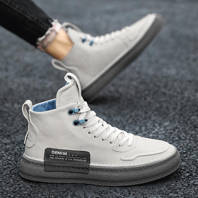 Fashion Men High-top Ankle Boots Comfy Men Casual Sneakers Spring Autumn Fashion Leather Boots Handmade Skate Shoes Men Vulcanize Shoes