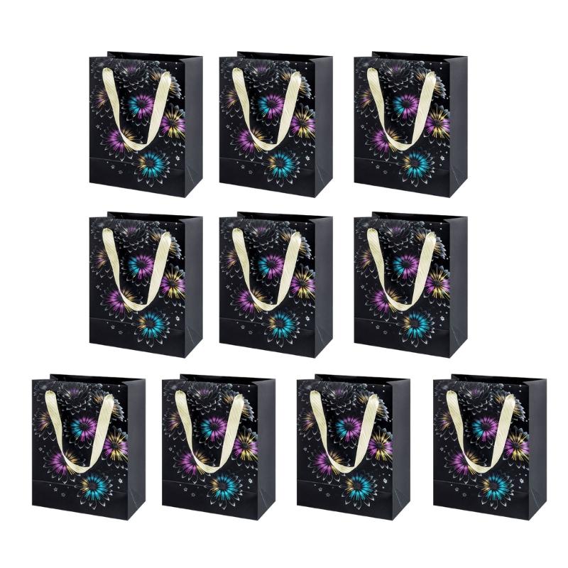 10 Штук Разноцветных Бумажных Пакетов Стильные Мешочки для Хранения Праздничных Подарков Ручной Работы Разноцветный Подарочный Пакет с Ручками