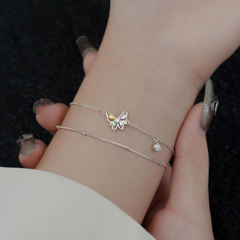 925 Silver Diamond-Studded Butterfly Bracelet Women's Fashion Temperament Flower Adjustable Jewelry