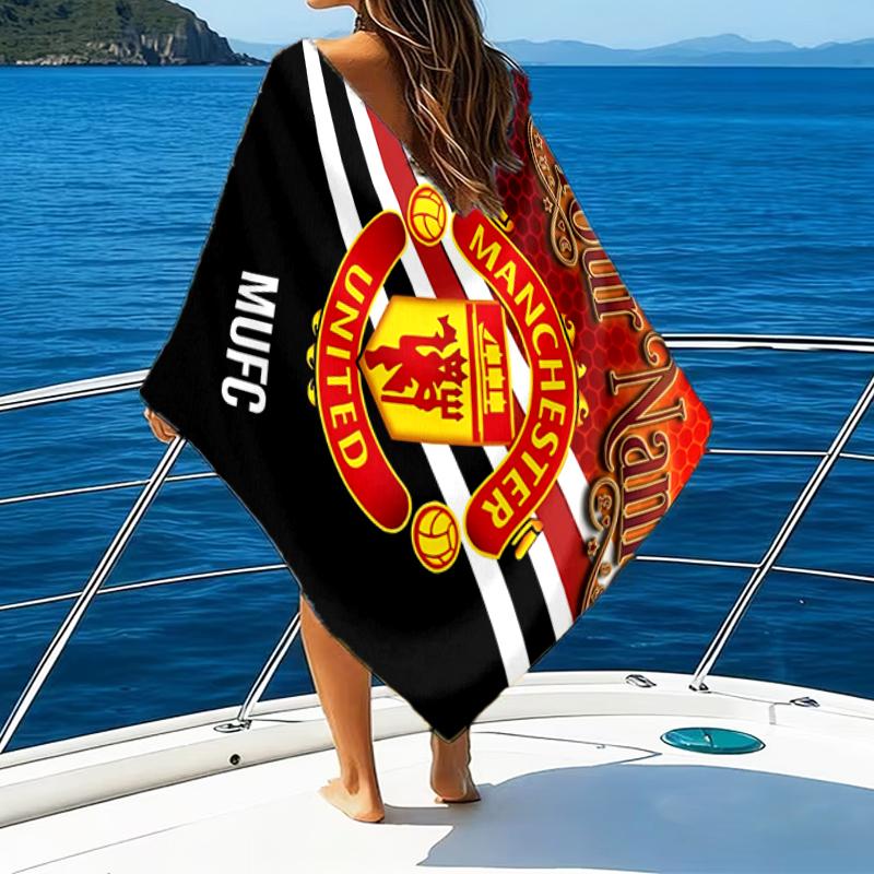 1pc M-Manchester Beach Towel with Custom Name, Beach and Seaside Swimming Pool Equipment, Fashion Pattern, Rectangular, Travel Essential