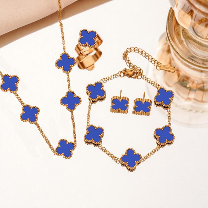 Titanium Steel Four Leaf Clover Necklace Set Women Hypoallergenic Fashion Jewelry With Earrings Bracelet Pendant In 8 Colors
