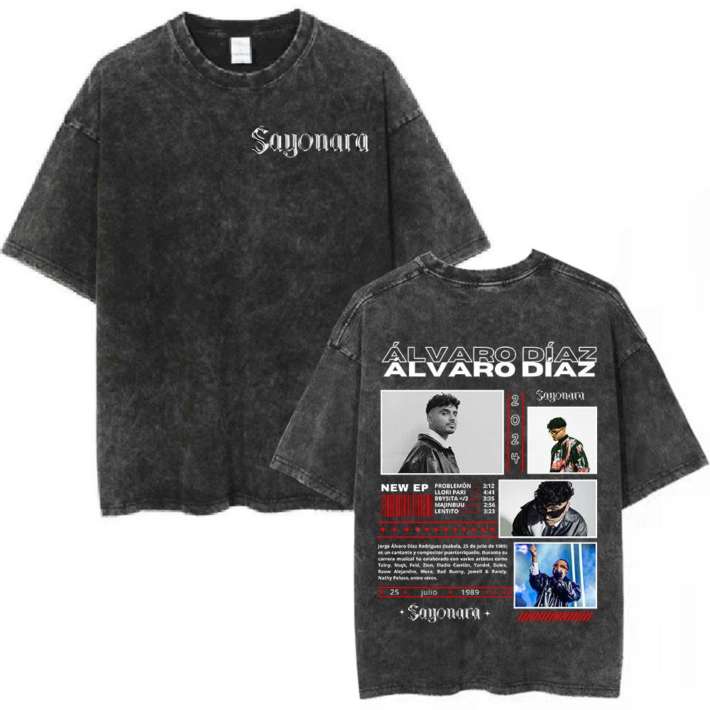 Alvaro Diaz Sayonara Album Vintage Washed T Shirts Mens Clothing Hip Hop Oversized Short Sleeve Tshirt Casual Cotton Tshirts