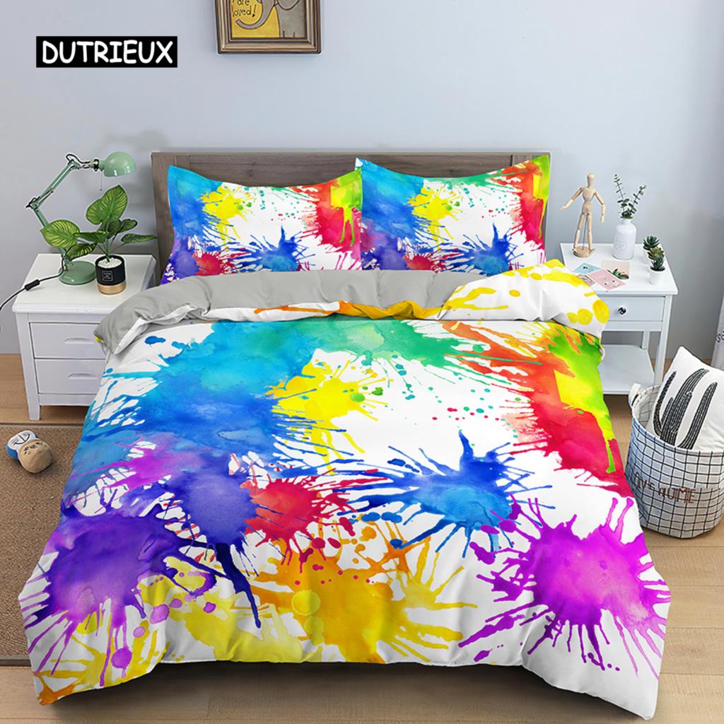 Комплект постельного белья с геометрическим принтом, разноцветный полосатый пододеяльник для детей, детское одеяло, 2/3 шт., микрофибра, домашний текстиль