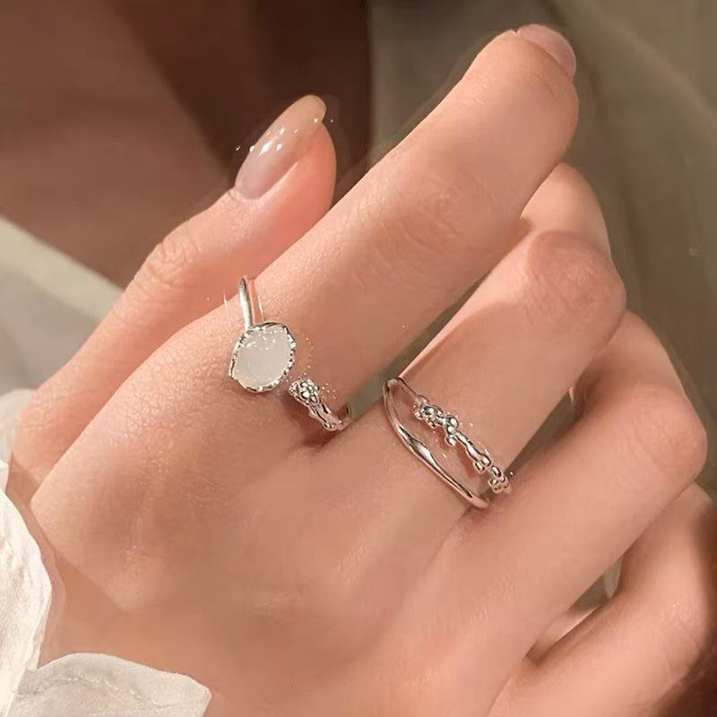 Женское кольцо из стерлингового серебра 925 пробы с лунным камнем, открытое - Высококлассное, легкая роскошь, двойное кольцо