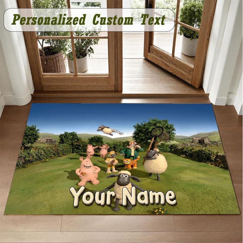 Crystal Velvet Square Rug Custom NameShaun the Sheep Pattern Non Slip Home Floor Decor Rug
