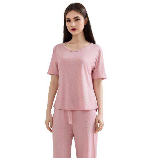 Women's Summer Pajama Set Round Neck Short Sleeve Top And Pants Sleepwear Set Casual Loose Two Piece Lounge Set